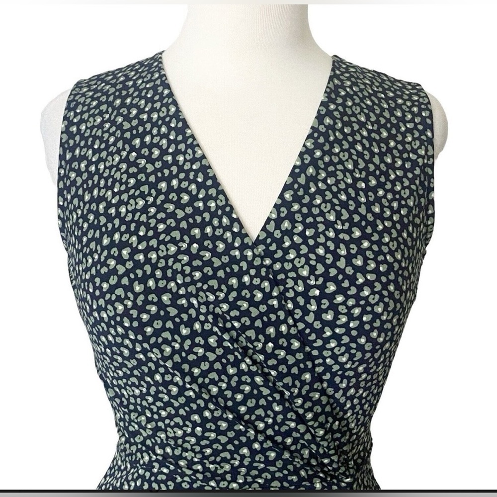 Kaileigh Navy & Green Abstract Print Sleeveless Midi Dress - Size Medium - Picture 2 of 7